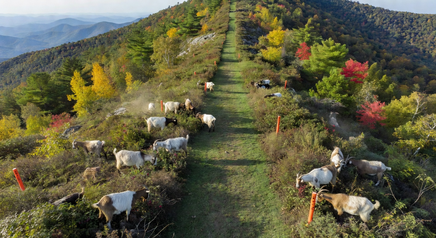 Goats clearing steep pipeline corridor
