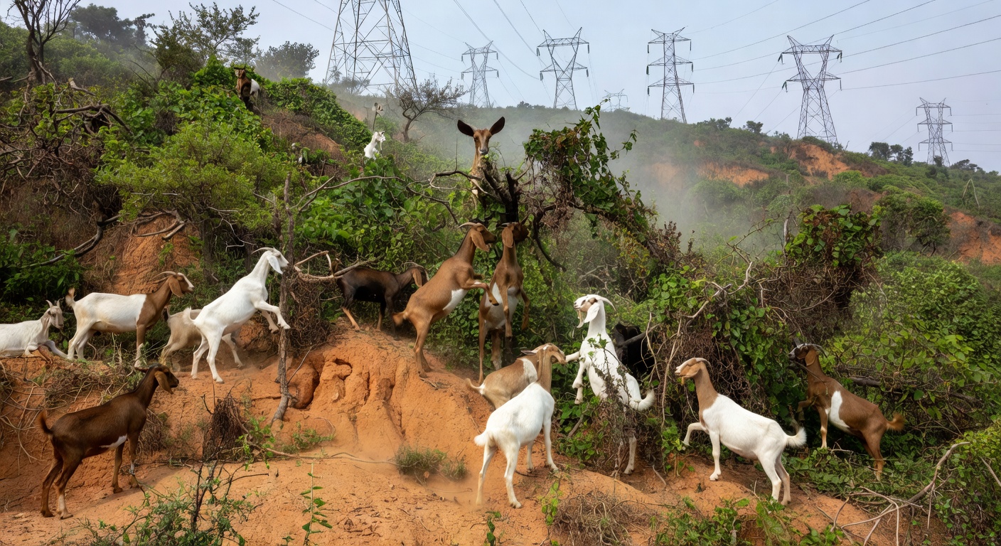 Goats clearing steep Southeast utility ROW