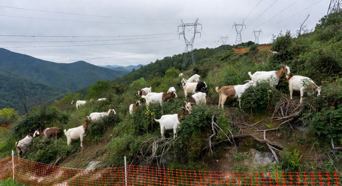 Goats clearing steep utility ROW