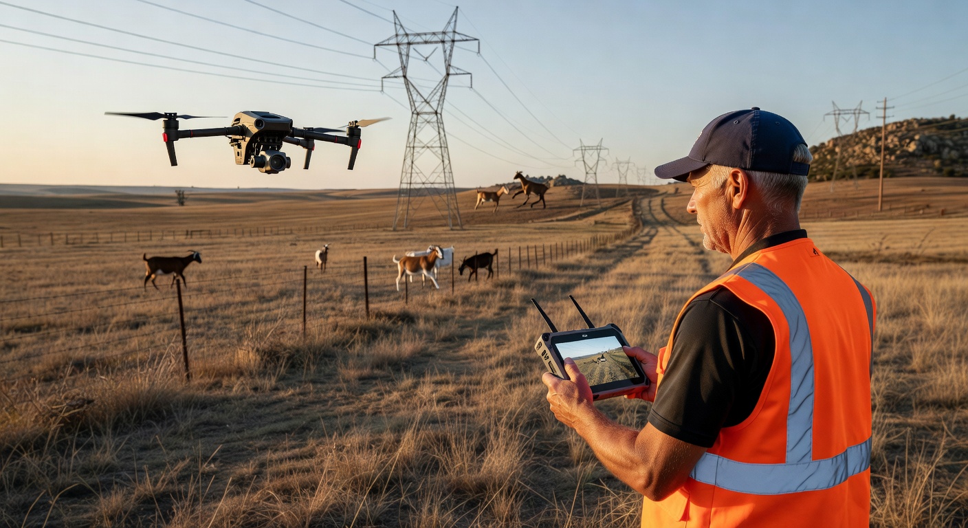 Drone operator surveying grazing site