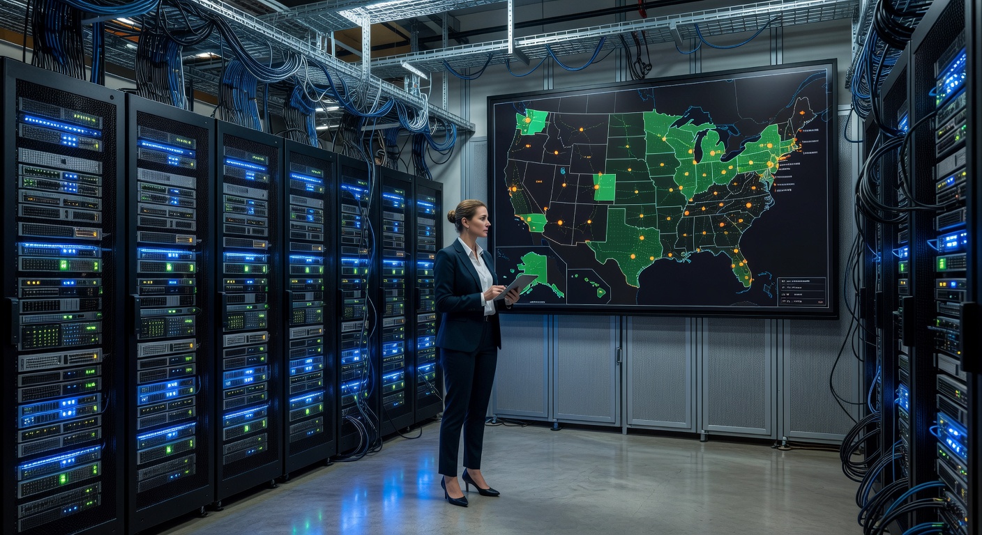 Server room with national ops map