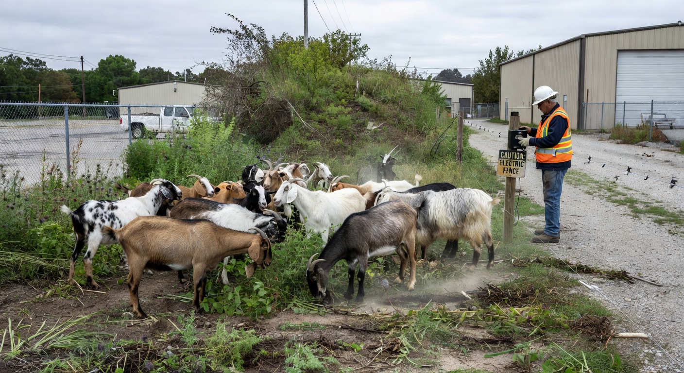 Goats clearing commercial property vegetation